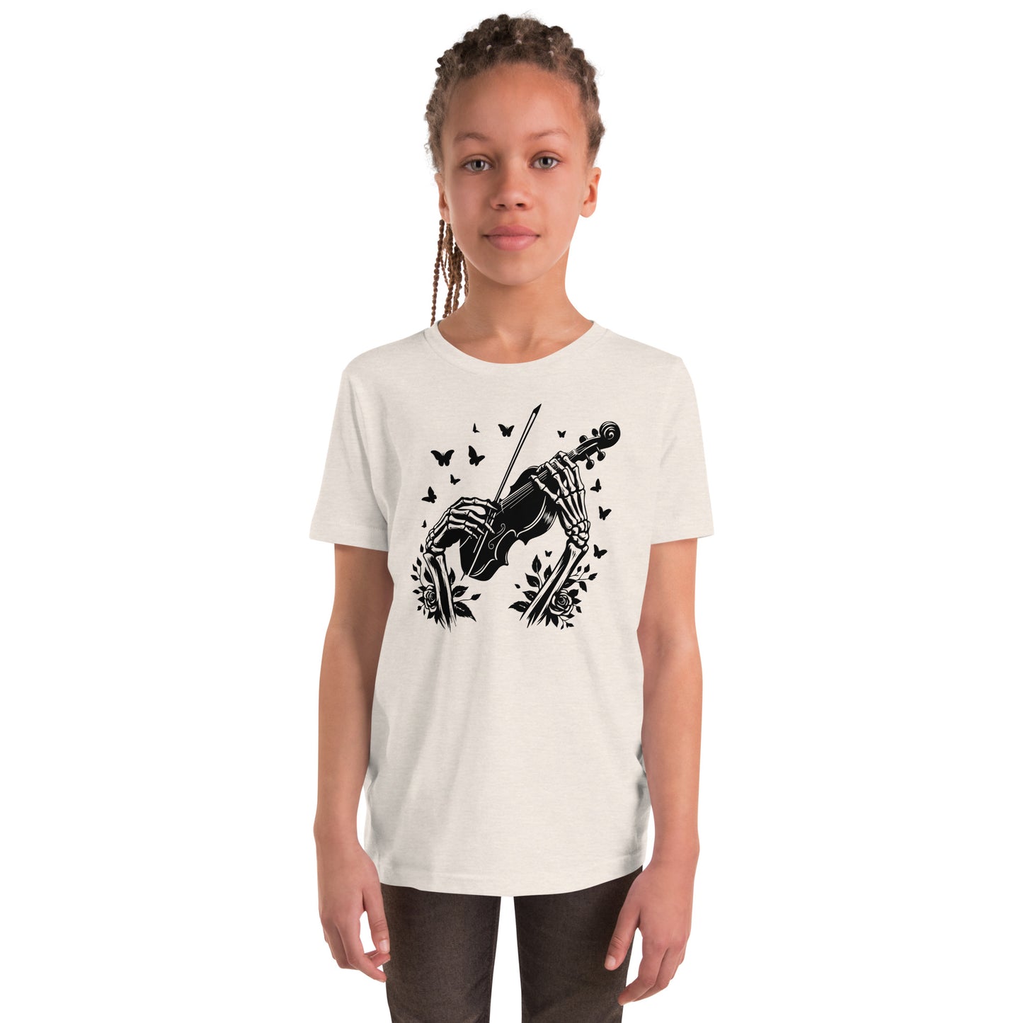 Youth Skeleton Hands Playing Violin | Youth Short Sleeve T-Shirt