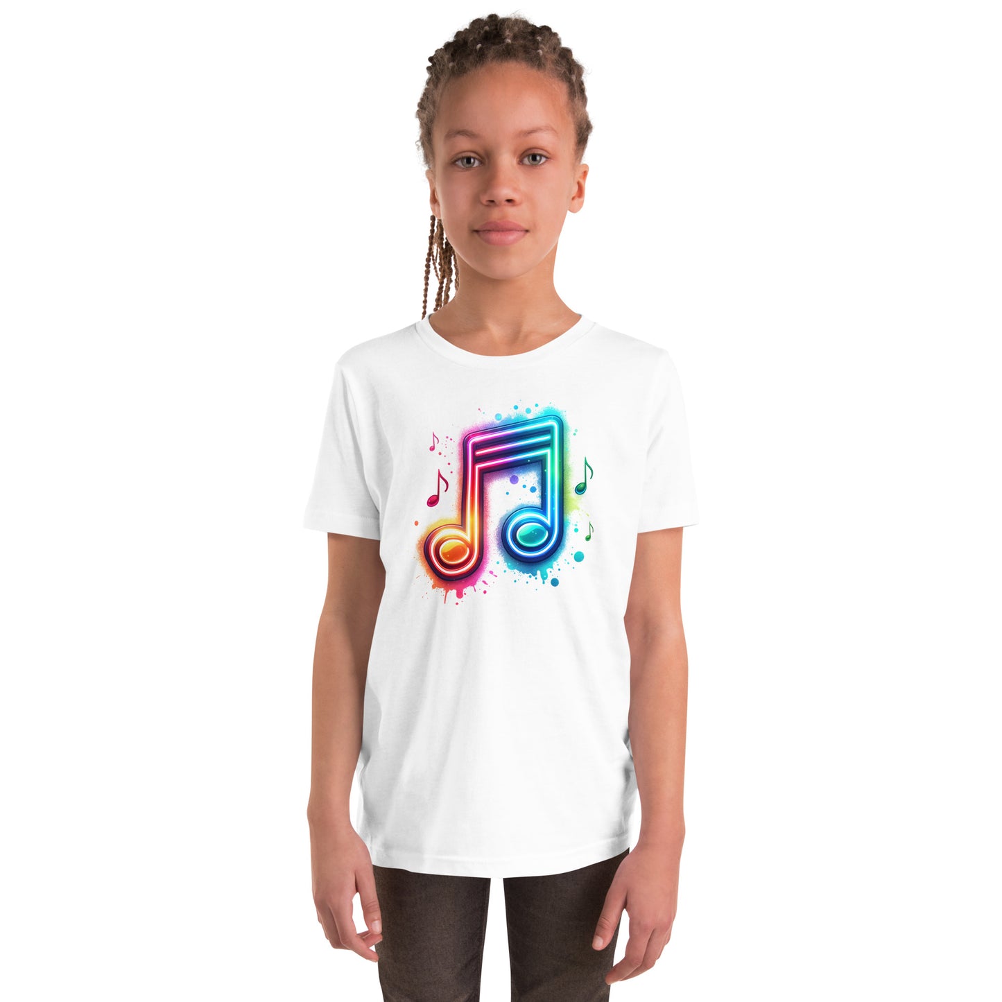 Youth Colorful Neon Musical Note | Youth Short Sleeve T-Shirt