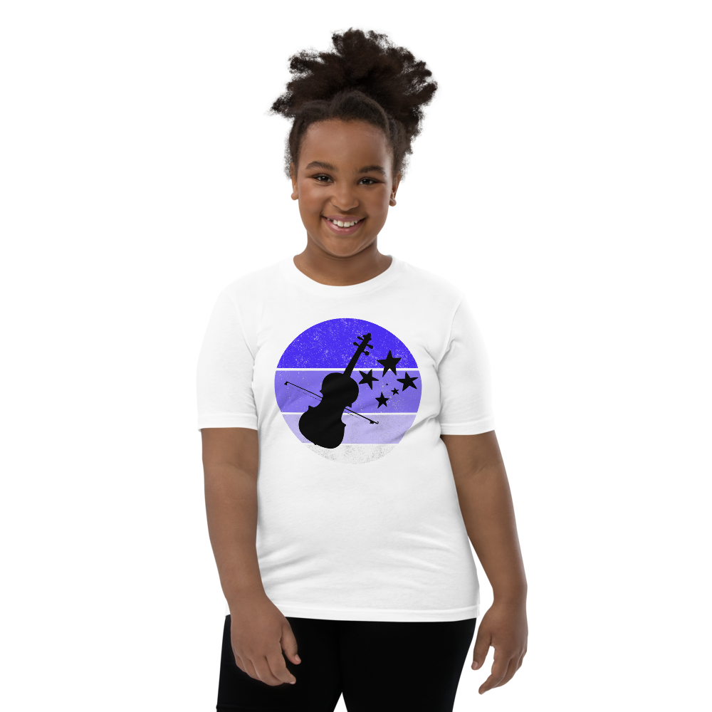 Youth Blue\Purple Sunset Violin Silhouette | Youth Short Sleeve T-Shirt