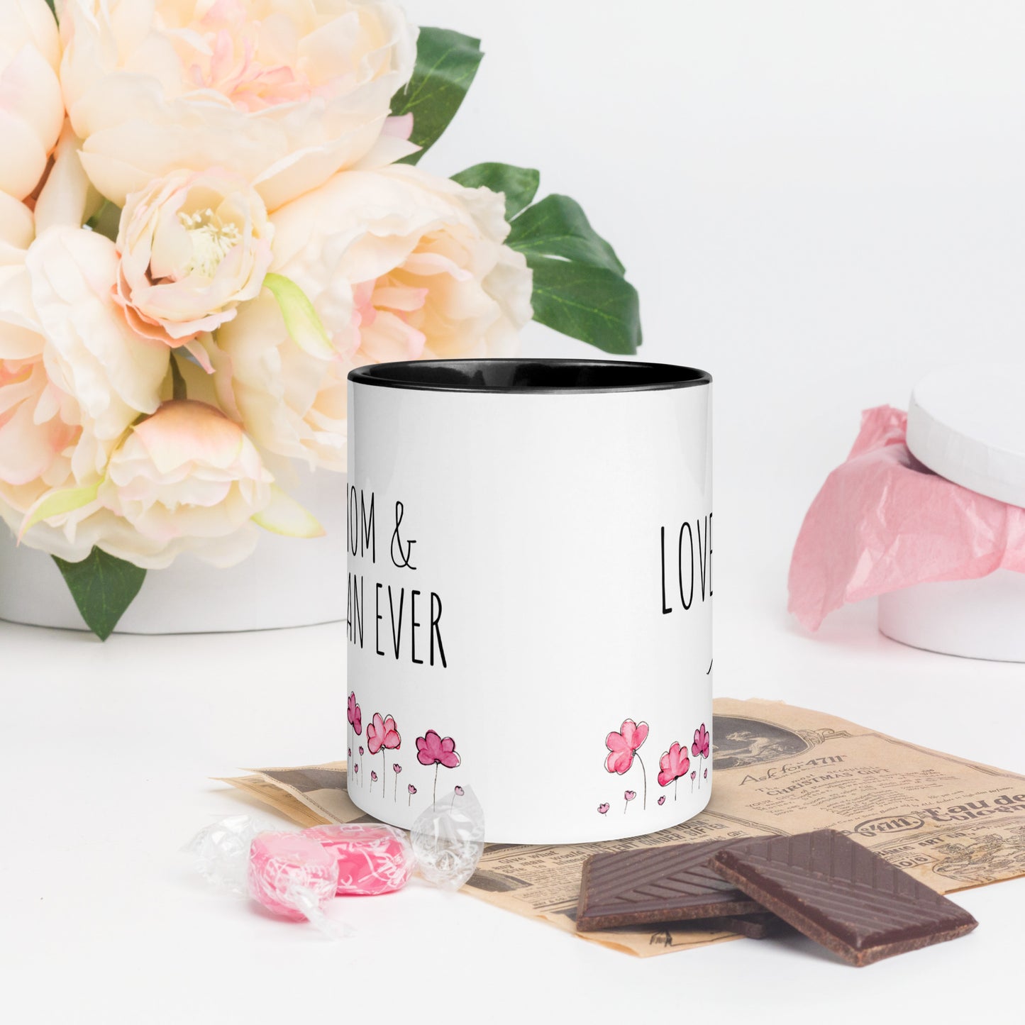 Best Mom and Musician Ever Mug | Love You XOXO | Pink or Black Color Inside | Pink Flowers