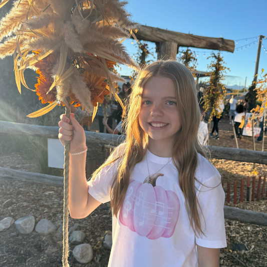 Youth Pink Pumpkin Musical Notes | Youth Short Sleeve T-Shirt