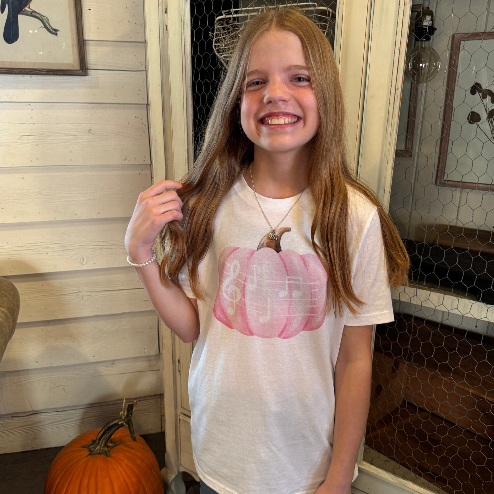 Youth Pink Pumpkin Musical Notes | Youth Short Sleeve T-Shirt