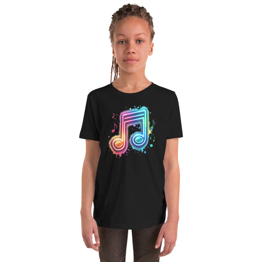 Youth Colorful Neon Musical Note | Youth Short Sleeve T-Shirt