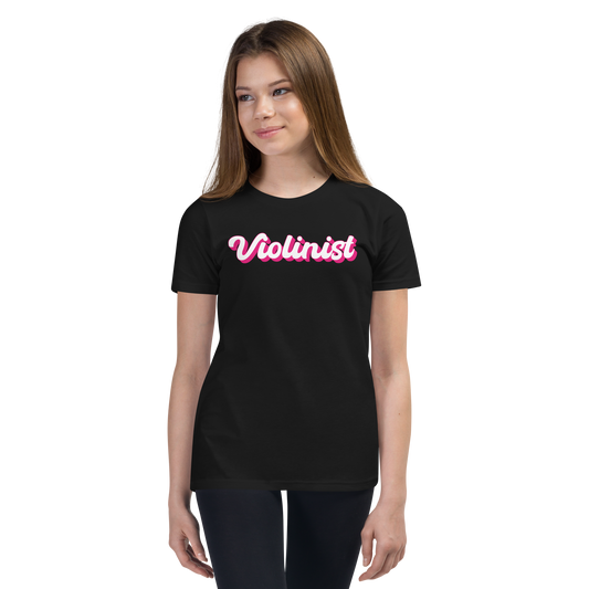 Youth Violinist | Pink Curvy Letters | Youth Short Sleeve T-Shirt