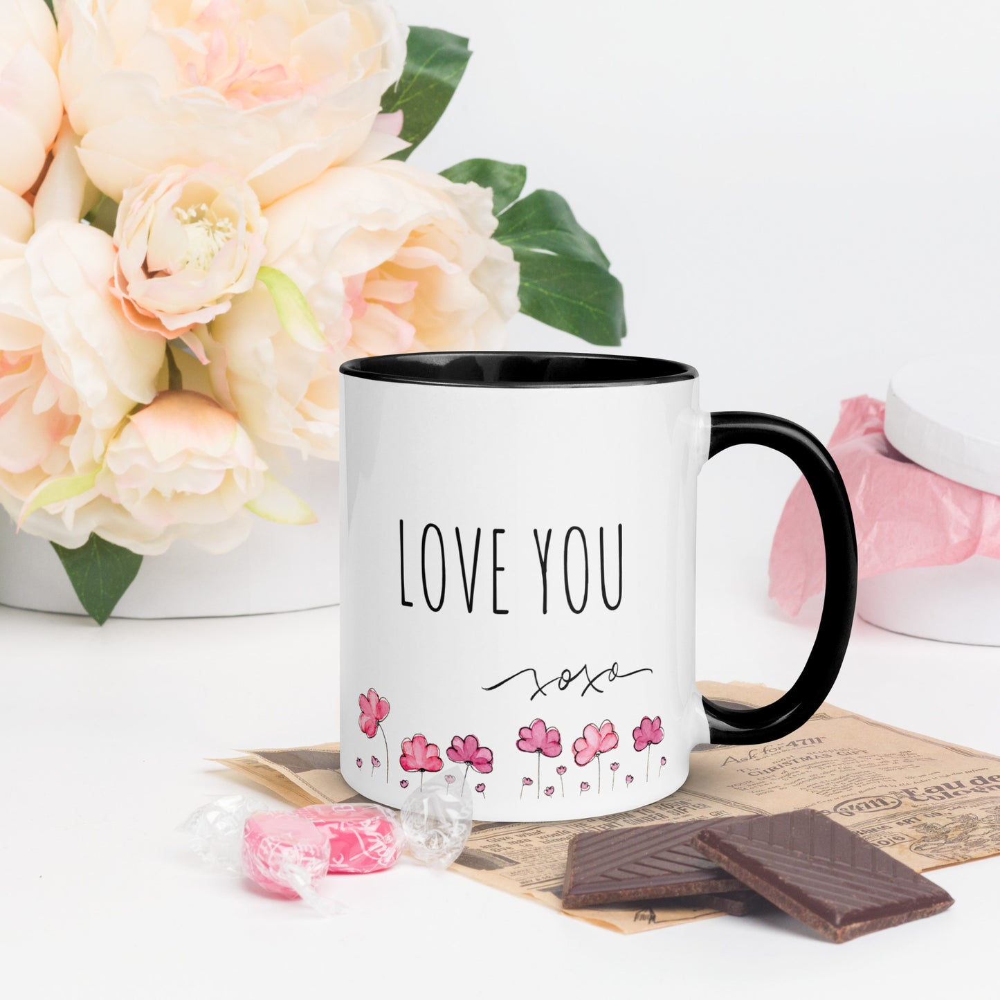 Best Mom and Musician Ever Mug | Love You XOXO | Pink or Black Color Inside | Pink Flowers