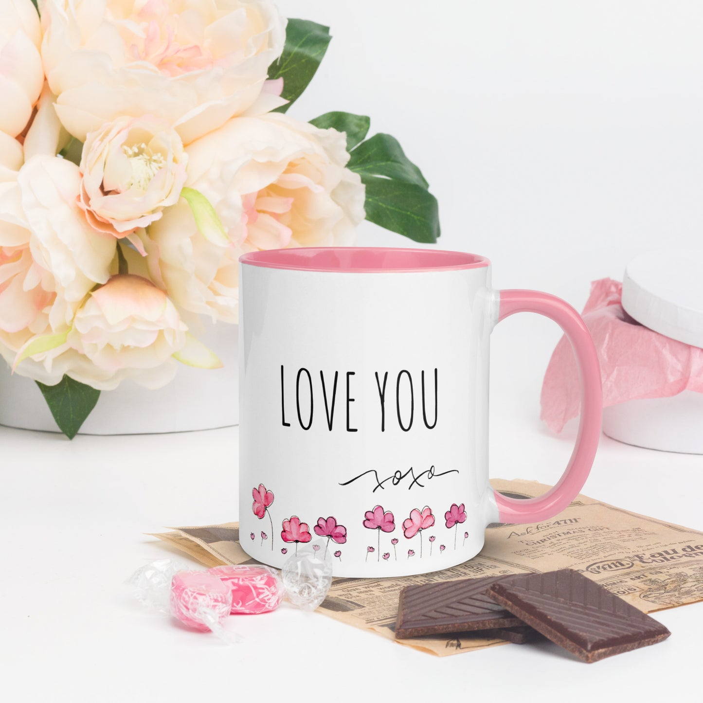 Best Mom and Musician Ever Mug | Love You XOXO | Pink or Black Color Inside | Pink Flowers